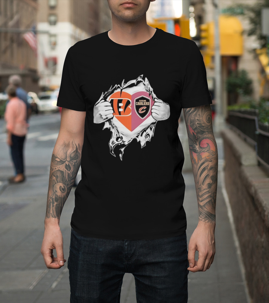 Cincinnati Bengals Cleveland Cavaliers Heart Rip Tattered T-Shirt