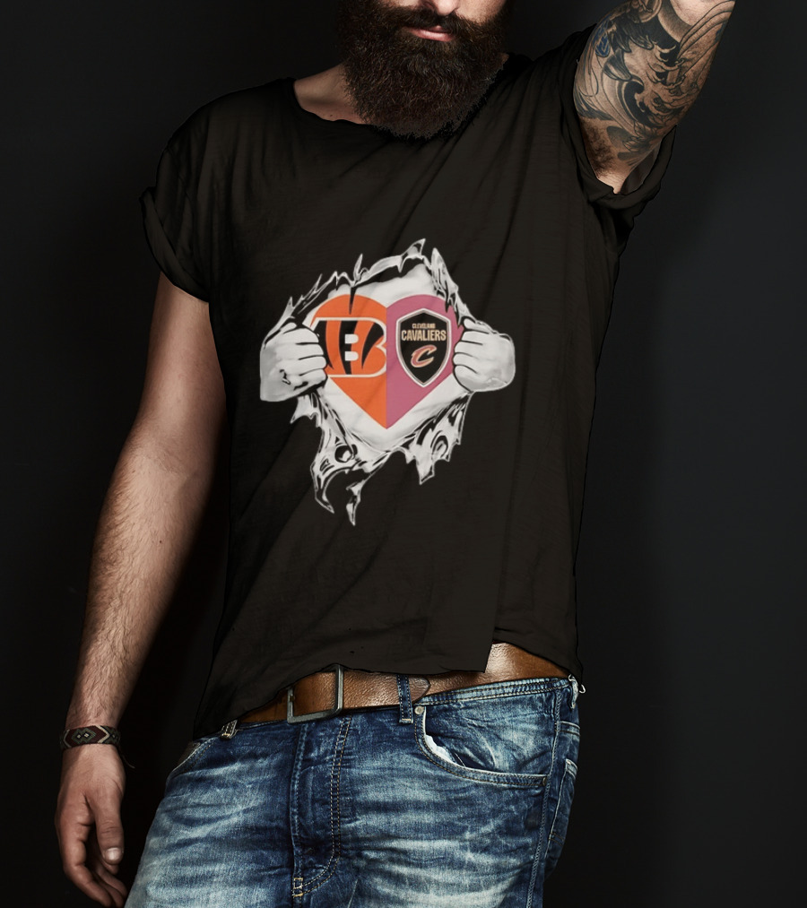 Cincinnati Bengals Cleveland Cavaliers Heart Rip Tattered T-Shirt
