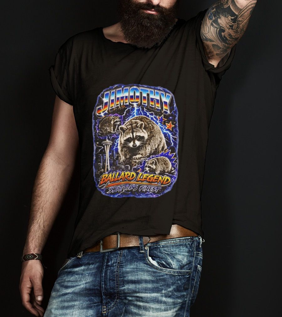Jimothy Ballard Legend Seattle's Finest Raccoon With Space Needle And Stars T-Shirt