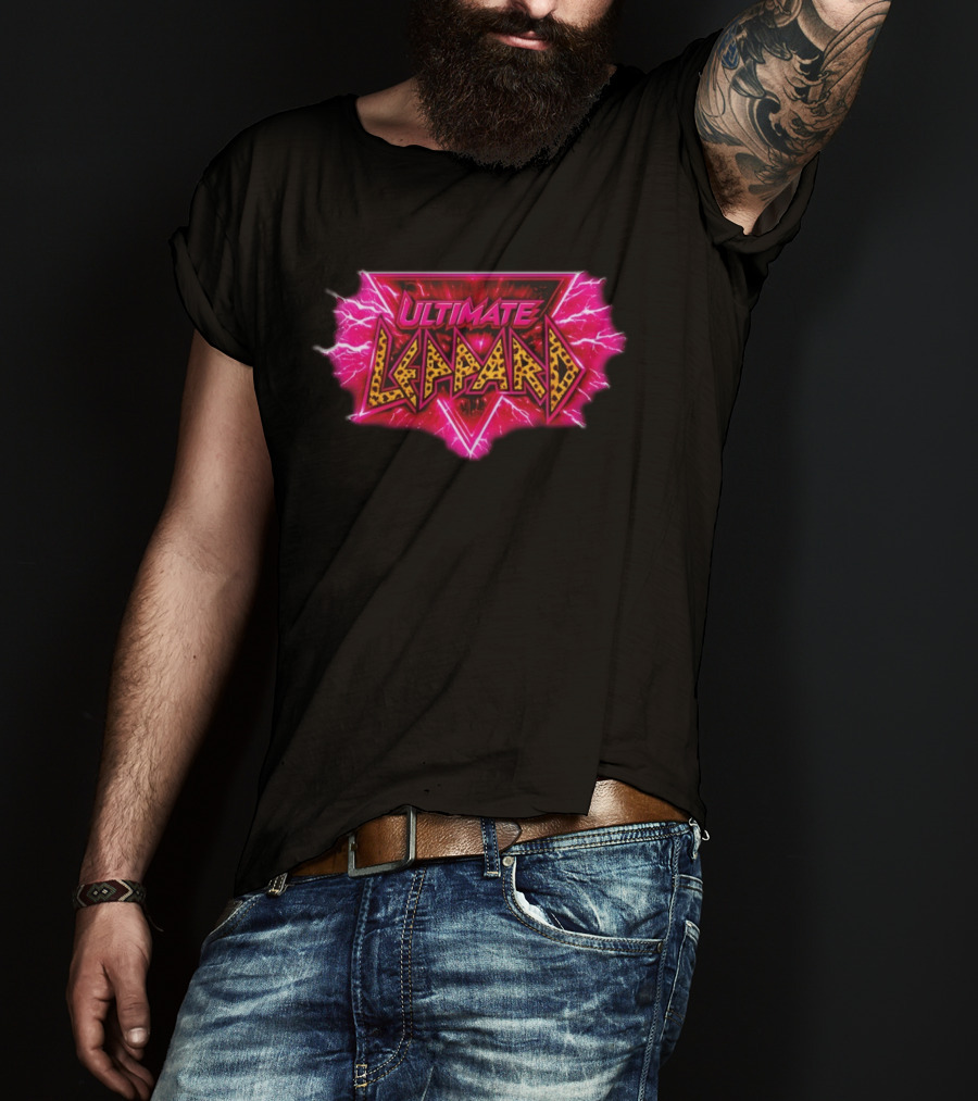 Def Leppard Ultimate Leppard Pink Lightning Leopard Print T-Shirt