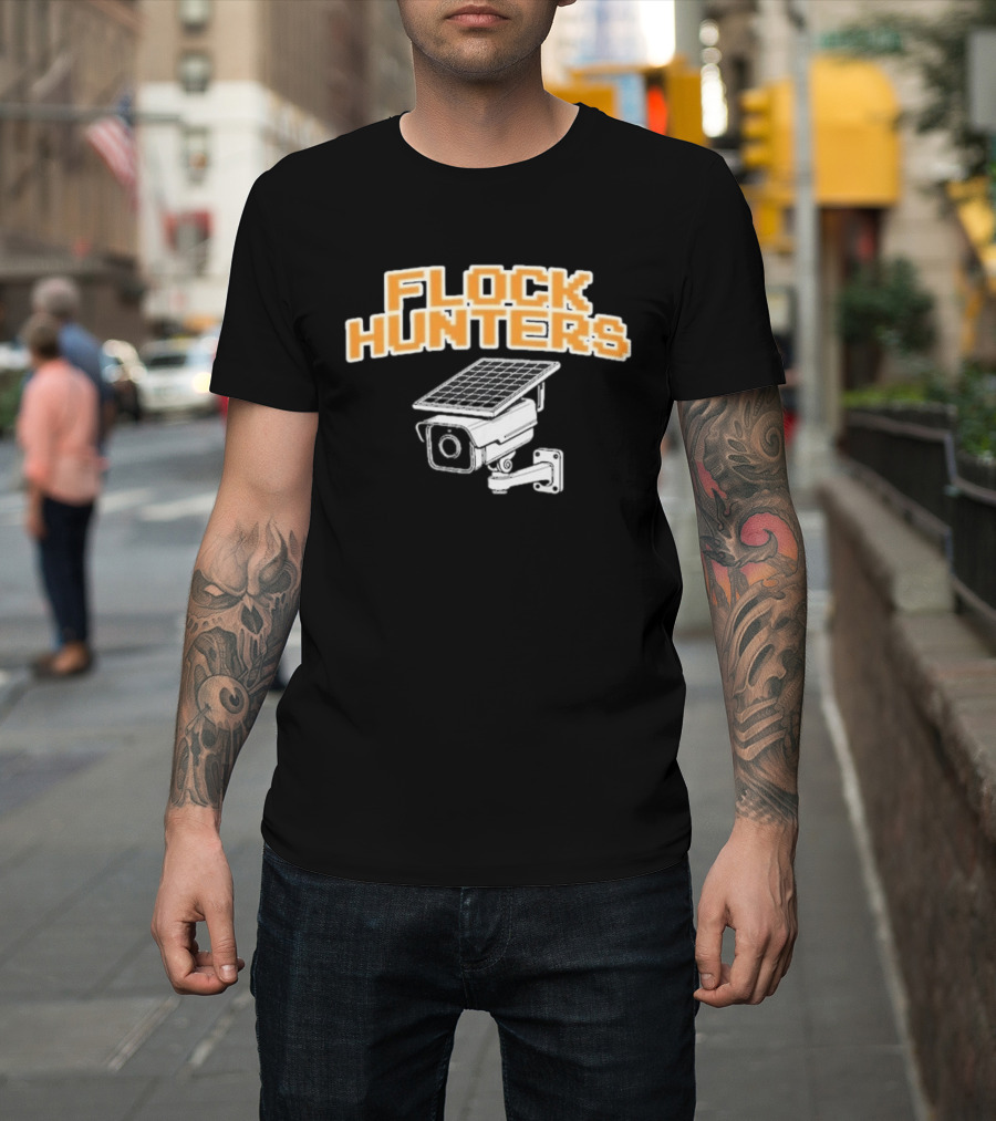 Flock Hunters Drinkin Bros Surveillance Camera Solar Panel T-Shirt