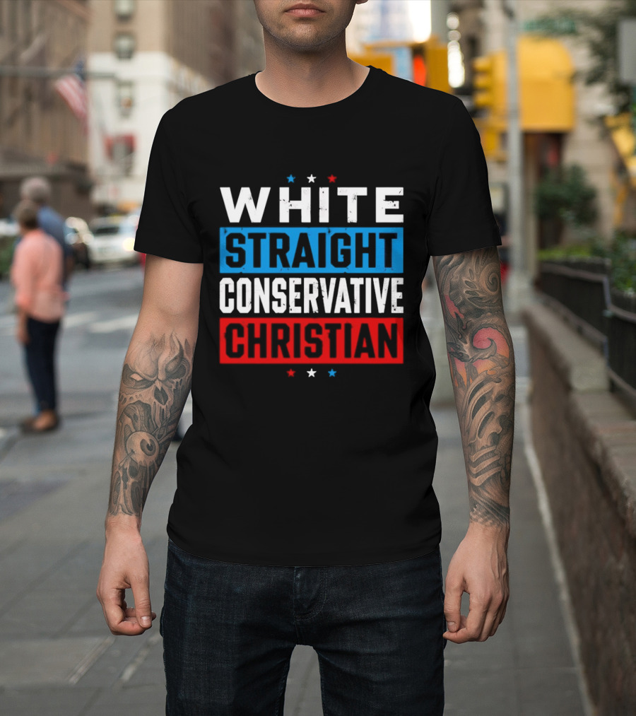White Straight Conservative Christian Patriotic Stars Blue Red T-Shirt