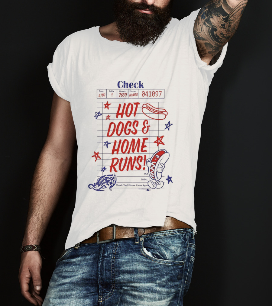 Akron RubberDucks Hot Dogs & Home Runs Restaurant Check T-Shirt