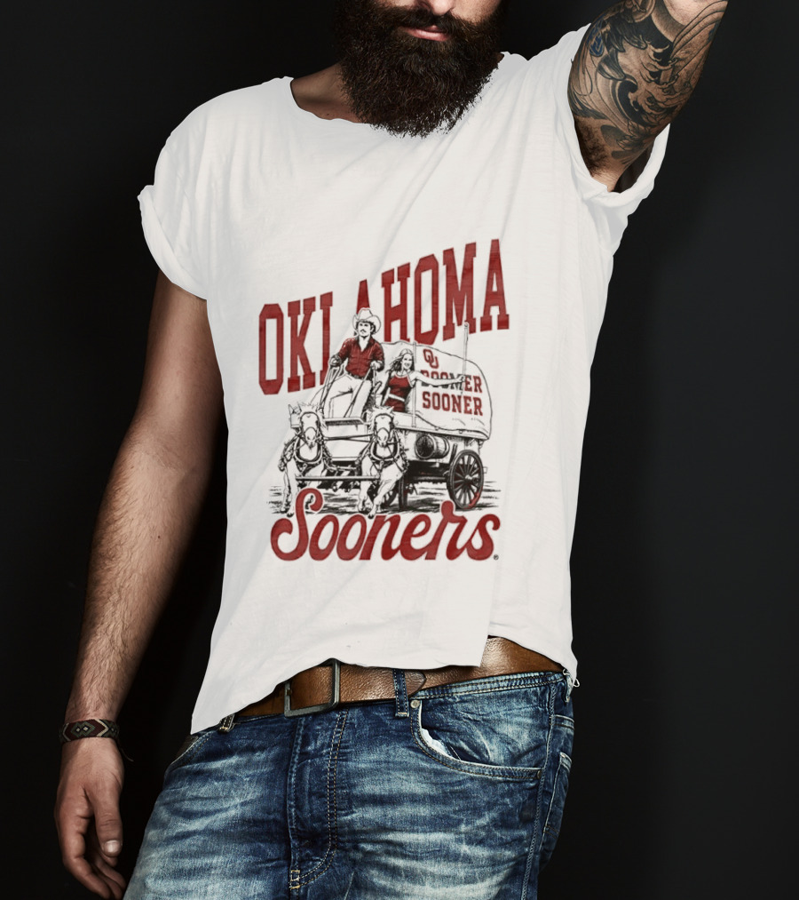 Oklahoma Sooners Boomer Sooner Horse Drawn Wagon T-Shirt