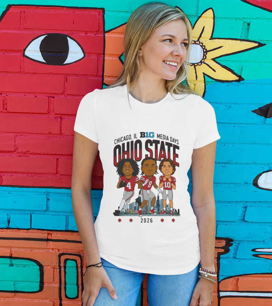 Ohio State Buckeyes Chicago IL B1G Media Days 2026 Caricatures T-Shirt