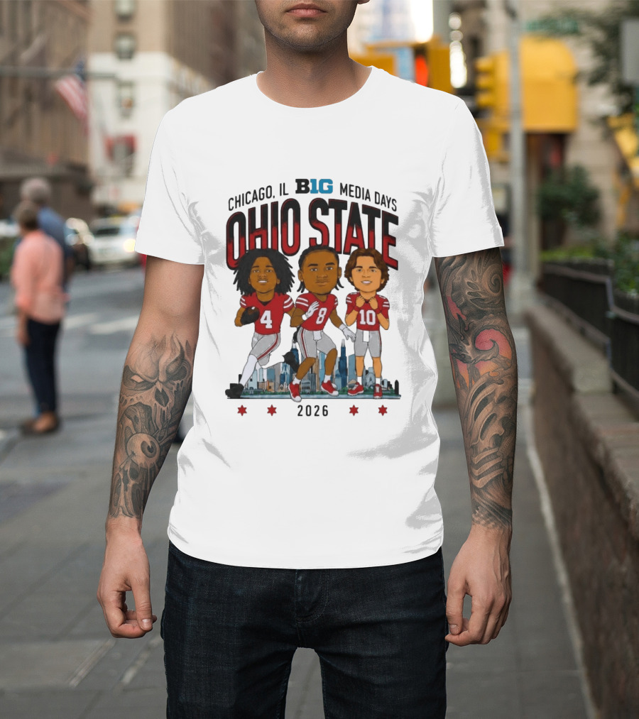Ohio State Buckeyes Chicago IL B1G Media Days 2026 Caricatures T-Shirt
