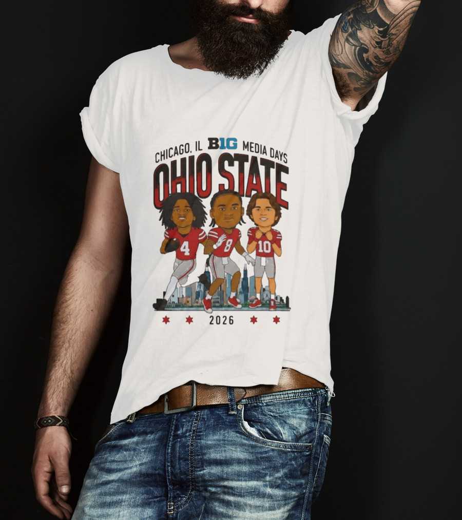 Ohio State Buckeyes Chicago IL B1G Media Days 2026 Caricatures T-Shirt