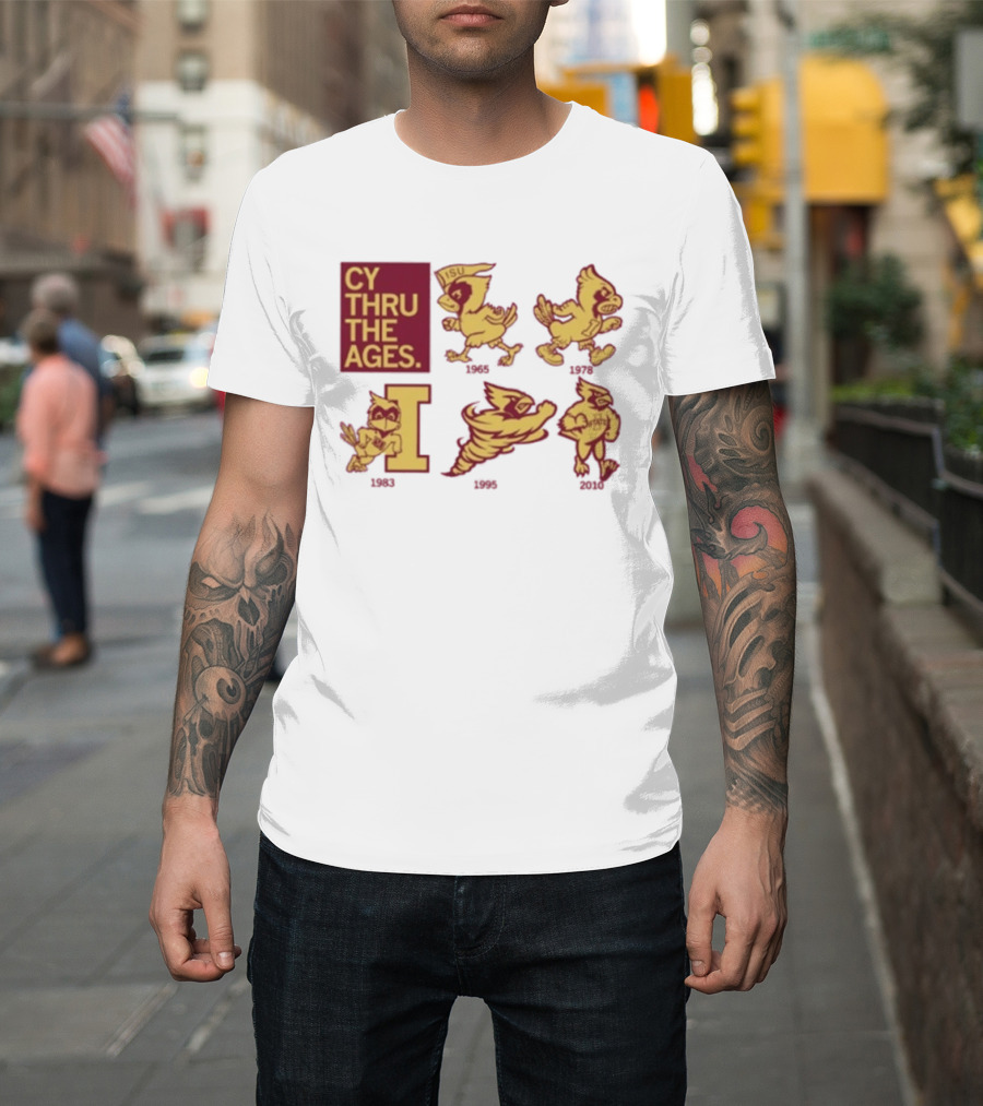 Iowa State Cyclones CY Thru The Ages Mascot Evolution Logos 1954 1972 1995 2008 T-Shirt