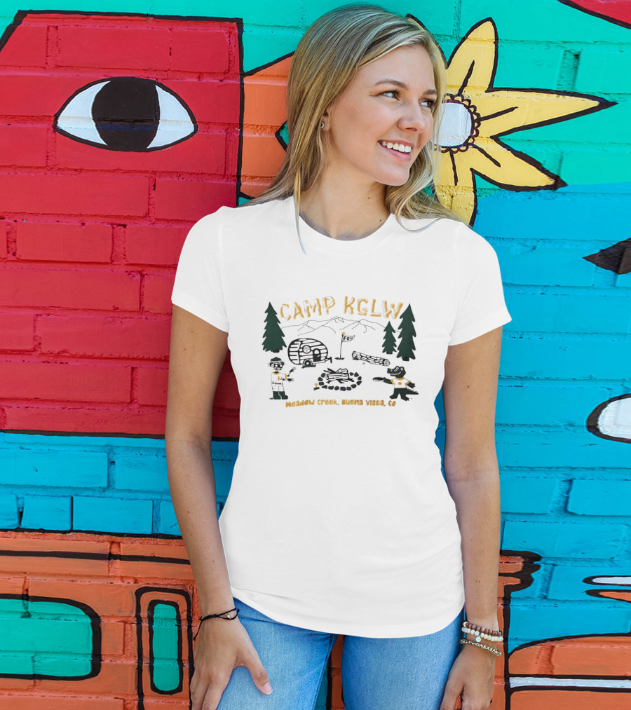 Camp KGLW Meadow Creek Buena Vista CO Skeleton Gator Camping Disc Golf T-Shirt
