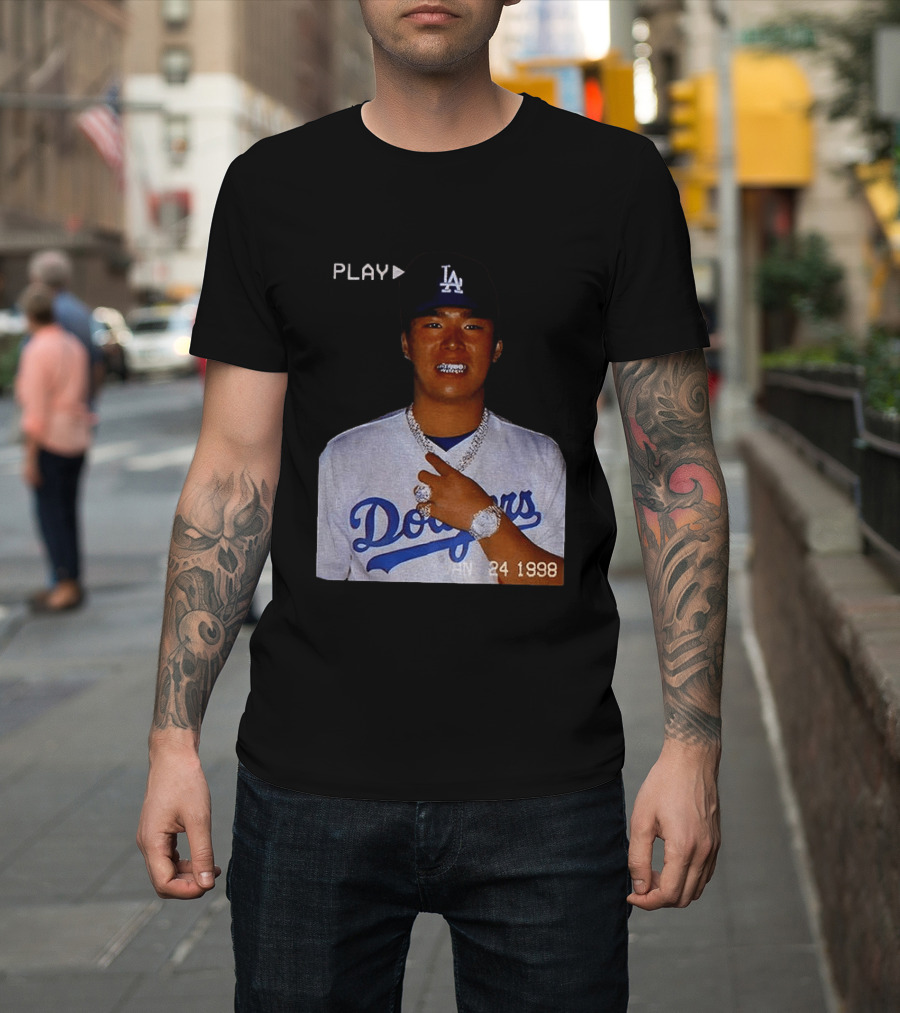 90s Yoshinobu Yamamoto Bootleg Rap Dodgers LA Jan 24 1998 T-Shirt