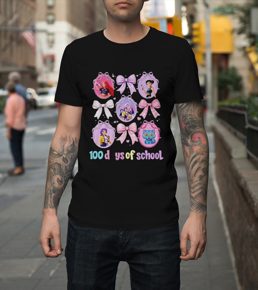 100 Days Of School Girls Bands Hunter Saja Bows And Characters T-Shirt