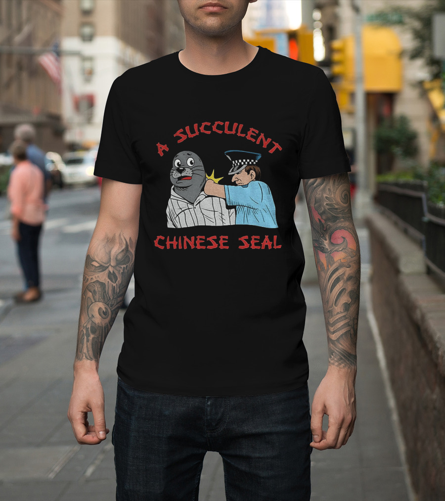 A Succulent Chinese Seal Cartoon Police Officer Humor T-Shirt