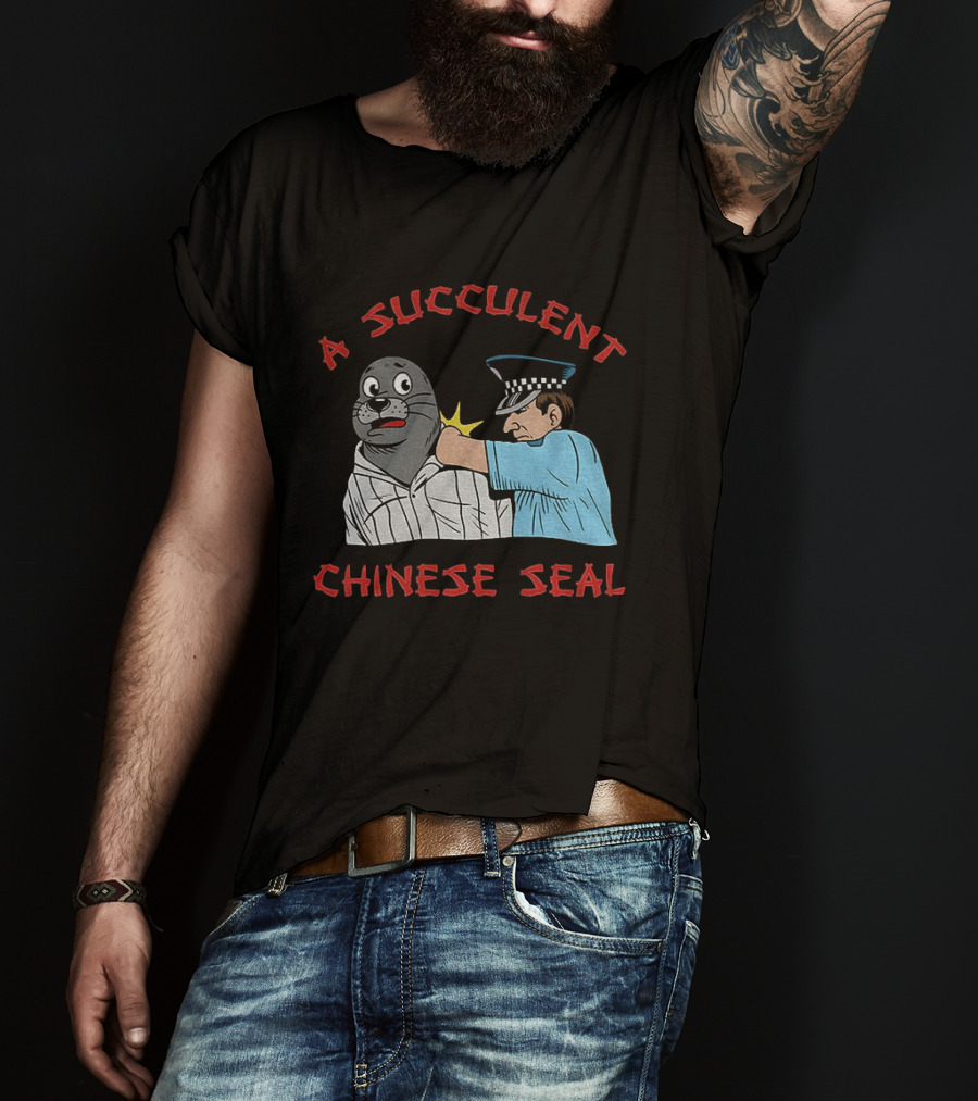 A Succulent Chinese Seal Cartoon Police Officer Humor T-Shirt