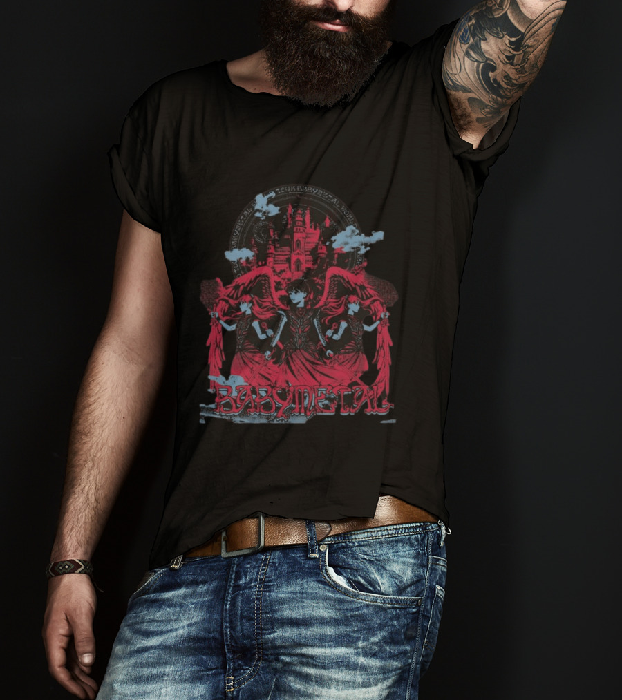 Babymetal Kingslayer Team Babymetal Corps Red Gothic Angels And Castle T-Shirt