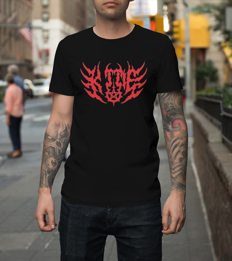 Kittie Red Flame Death Metal Pentagram T-Shirt