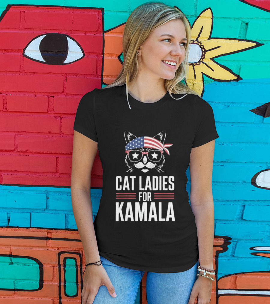 Cat Ladies For Kamala American Flag Cat 2024 President T-Shirt