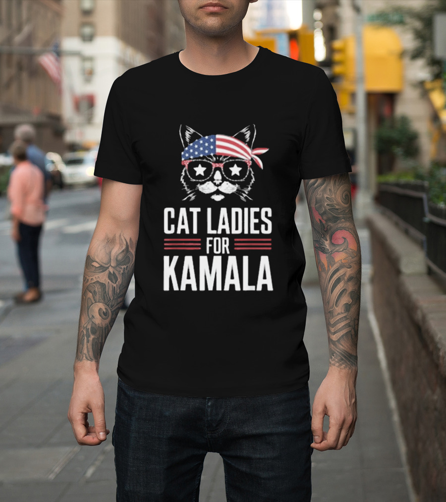 Cat Ladies For Kamala American Flag Cat 2024 President T-Shirt
