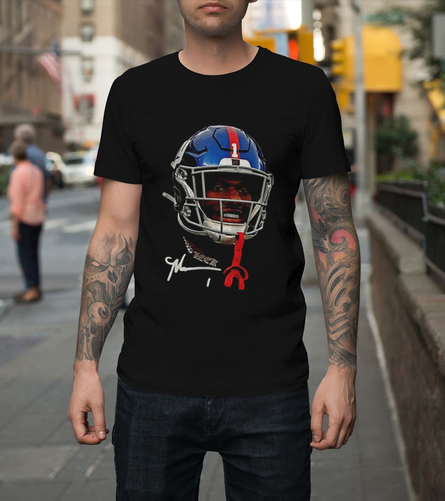New York Giants Malik Nabers Helmet Big Head Signature T-Shirt