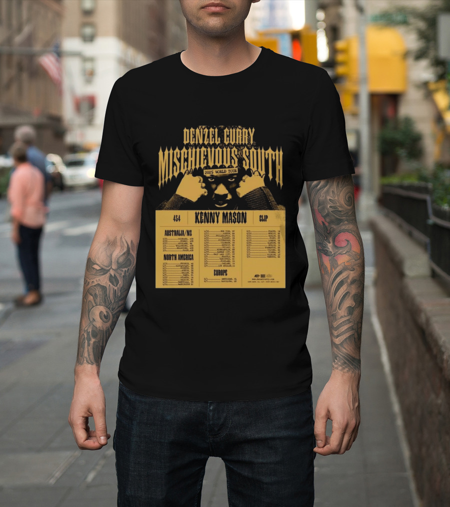Denzel Curry Mischievous South 2025 World Tour Kenny Mason Clip 454 Australia North America Europe Dates T-Shirt