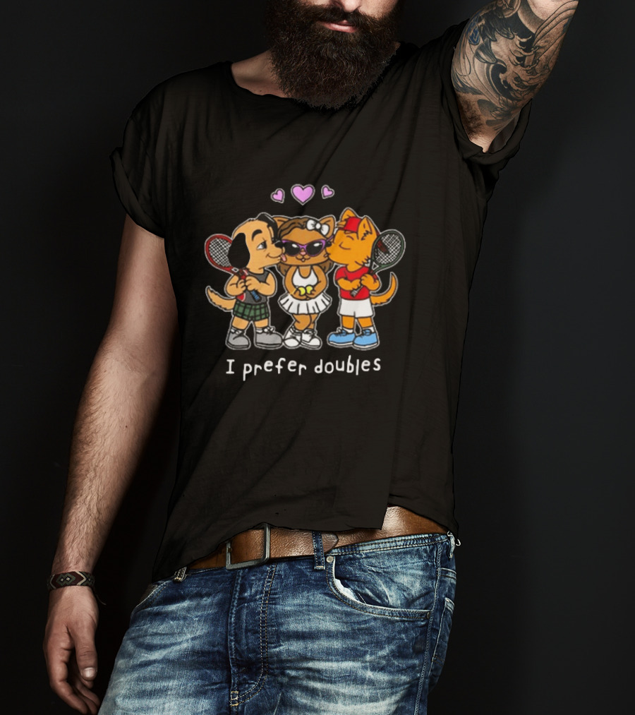 The Cinesthetic Challengers 2024 I Prefer Doubles Cute Tennis Cats And Dogs T-Shirt