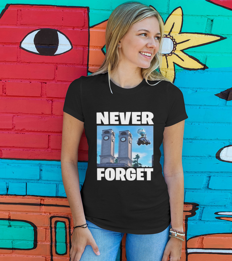 NEVER FORGET Twin Tilted Towers Fortnite Battle Bus T-Shirt