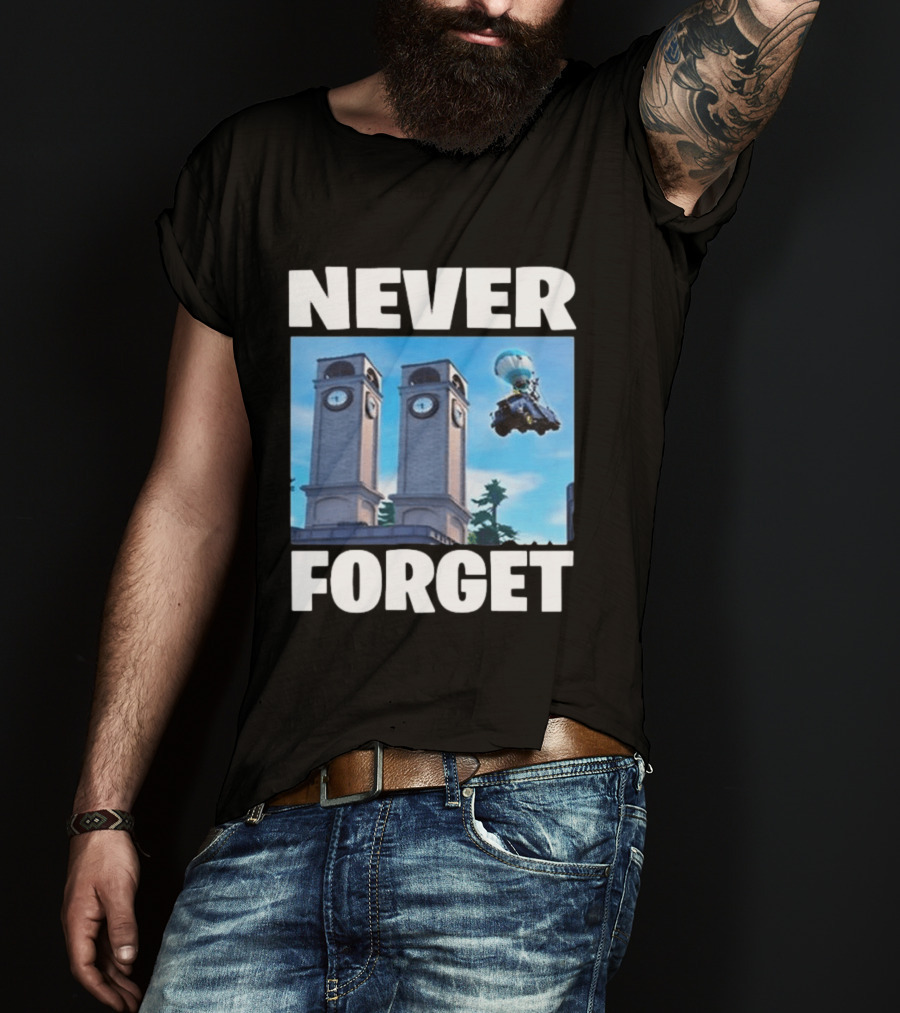 NEVER FORGET Twin Tilted Towers Fortnite Battle Bus T-Shirt