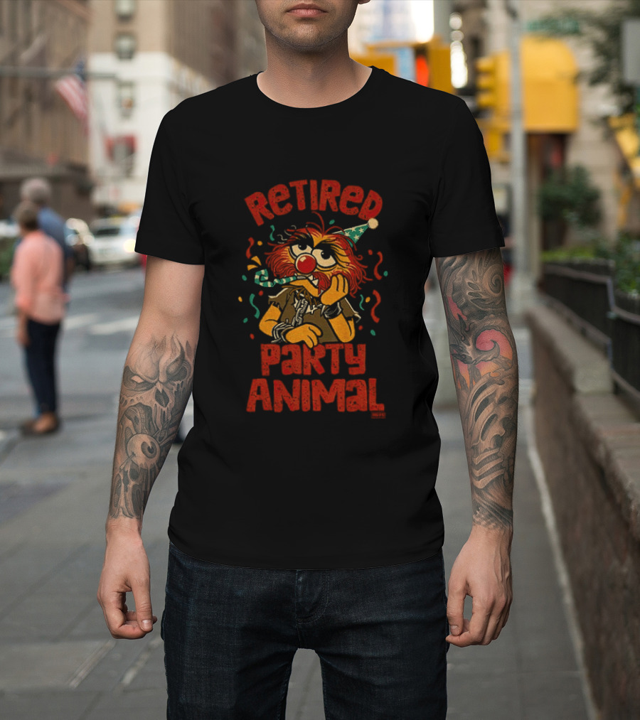 Retired Party Animal With Birthday Hat And Confetti T-Shirt