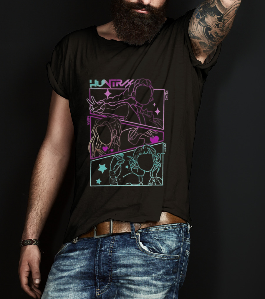 Huntrix Girls Kpop Demon Hunters Neon Manga T-Shirt