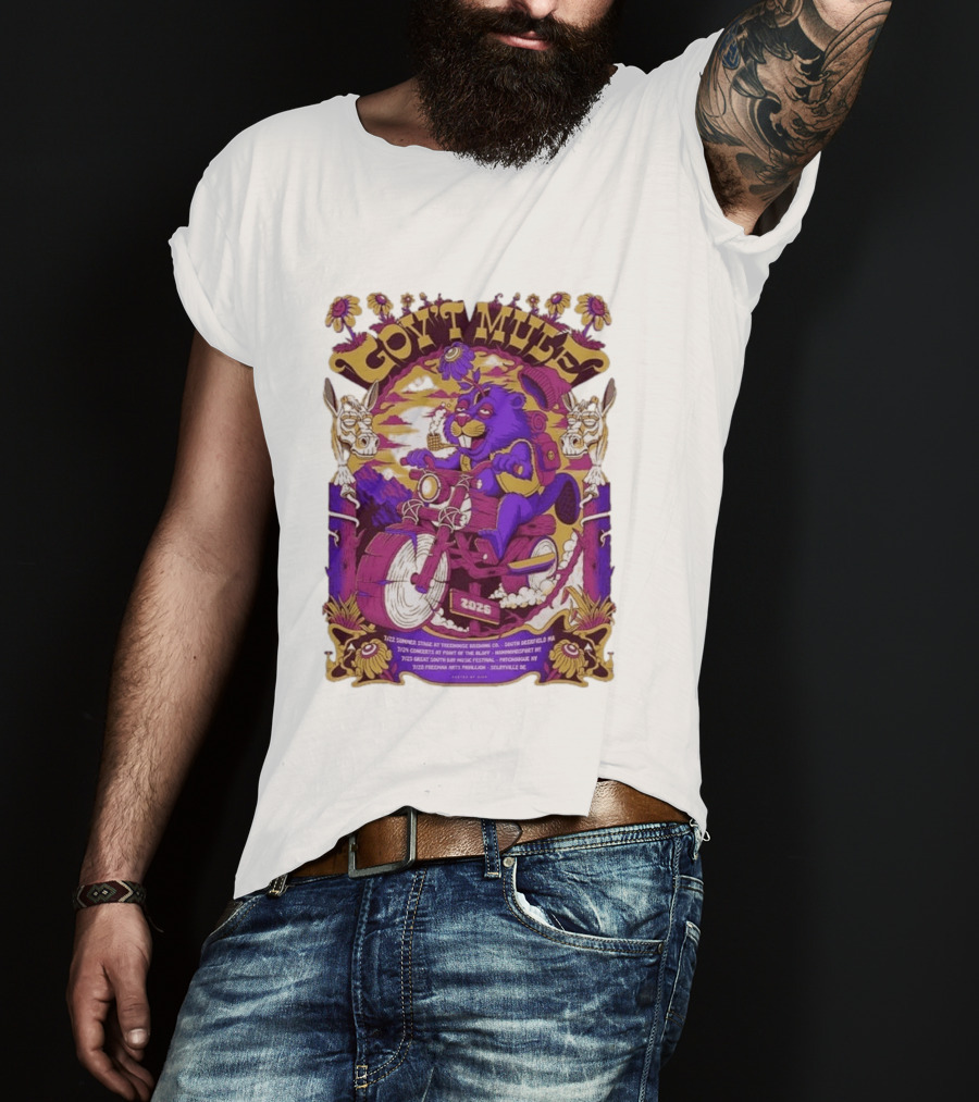 Gov't Mule Summer Tour 2026 Psychedelic Bear Riding Motorcycle Concert Dates And Locations T-Shirt