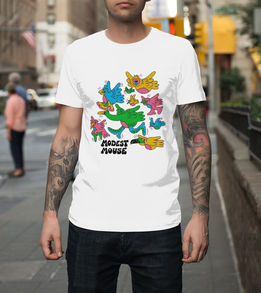 Modest Mouse Colorful Birds Flock T-Shirt
