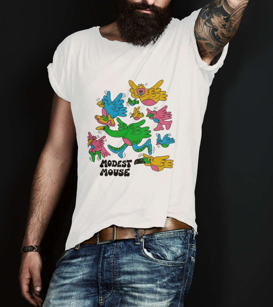 Modest Mouse Colorful Birds Flock T-Shirt