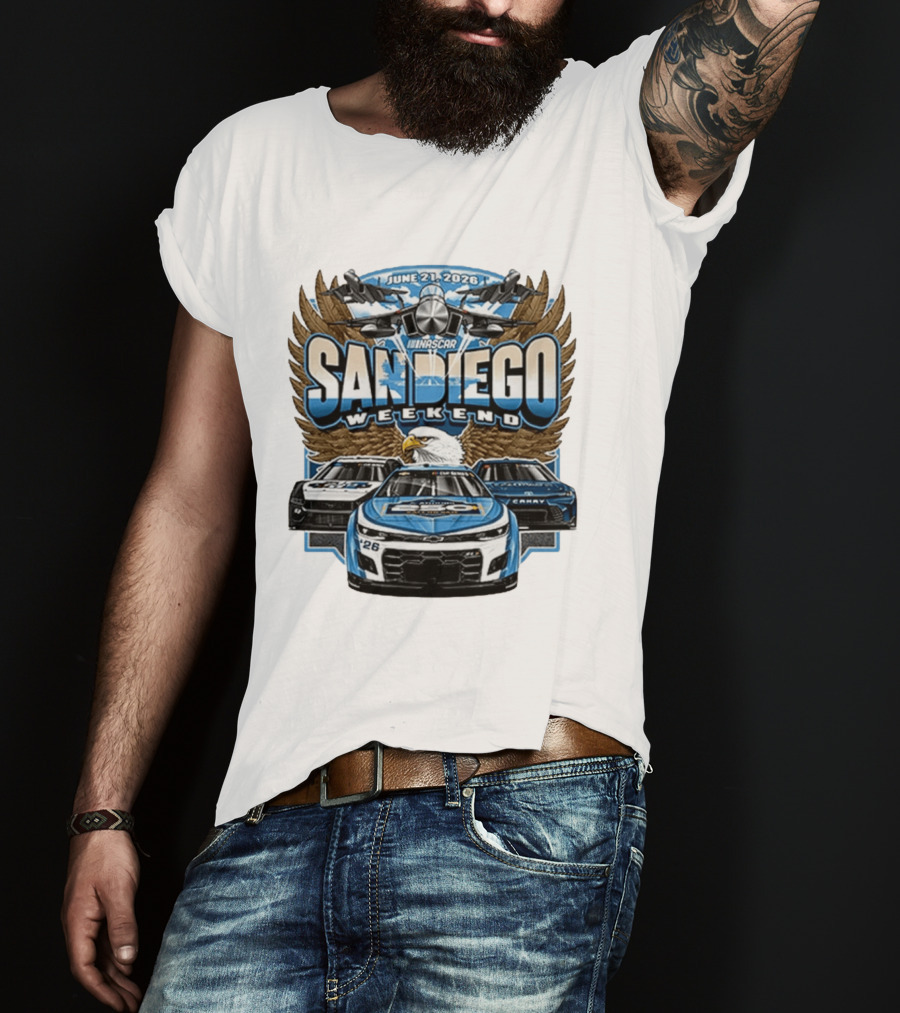 June 21 2026 NASCAR San Diego Weekend Americana Event Racing Cars And Eagle Wings T-Shirt