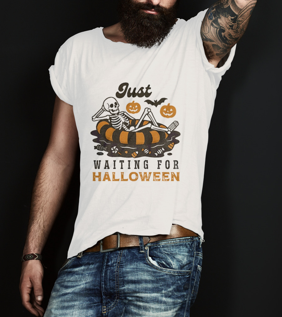 Just Waiting For Halloween Skeleton Beach 2025 T-Shirt
