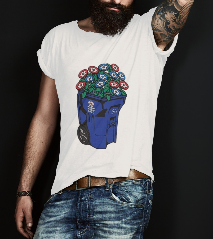Vandy The Pink Trash Can Blue Recycling Bin Flowers T-Shirt