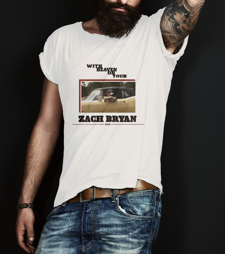Zach Bryan With Heaven On Tour 2026 Yellow Convertible Country Music T-Shirt