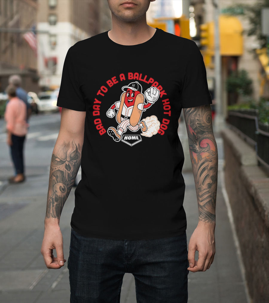 Bad Day To Be A Ballpark Hot Dog Cleveland Baseball Cartoon T-Shirt