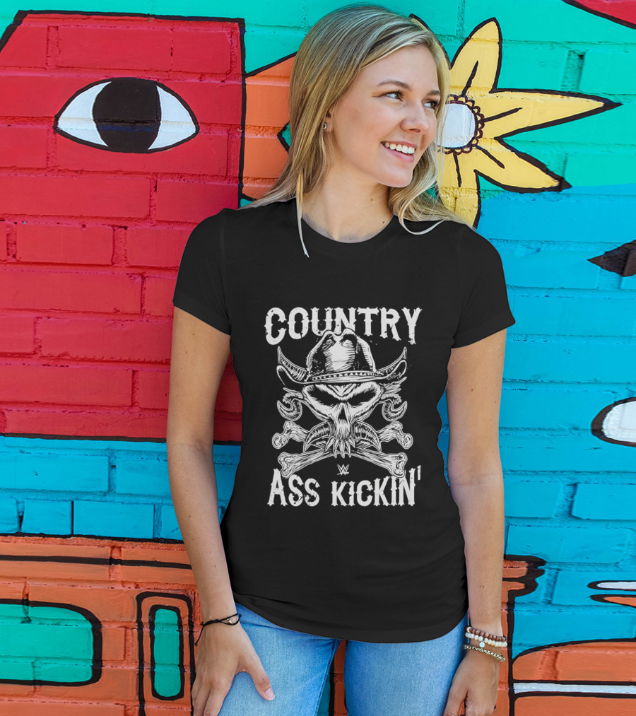 WWE Brock Lesnar Country Ass Kickin Cowboy Skull And Crossbones T-Shirt