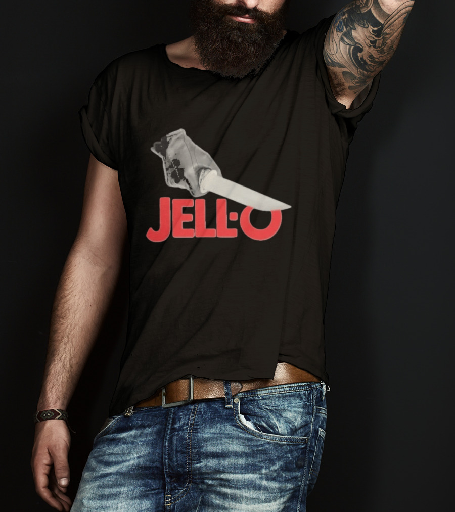 Jello Knife Red Oozing Text And Gloved Dagger T-Shirt