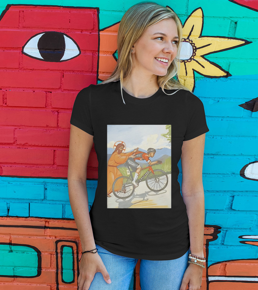 Jesus Gives Tadej Pogačar A Push Colnago Cycling T-Shirt