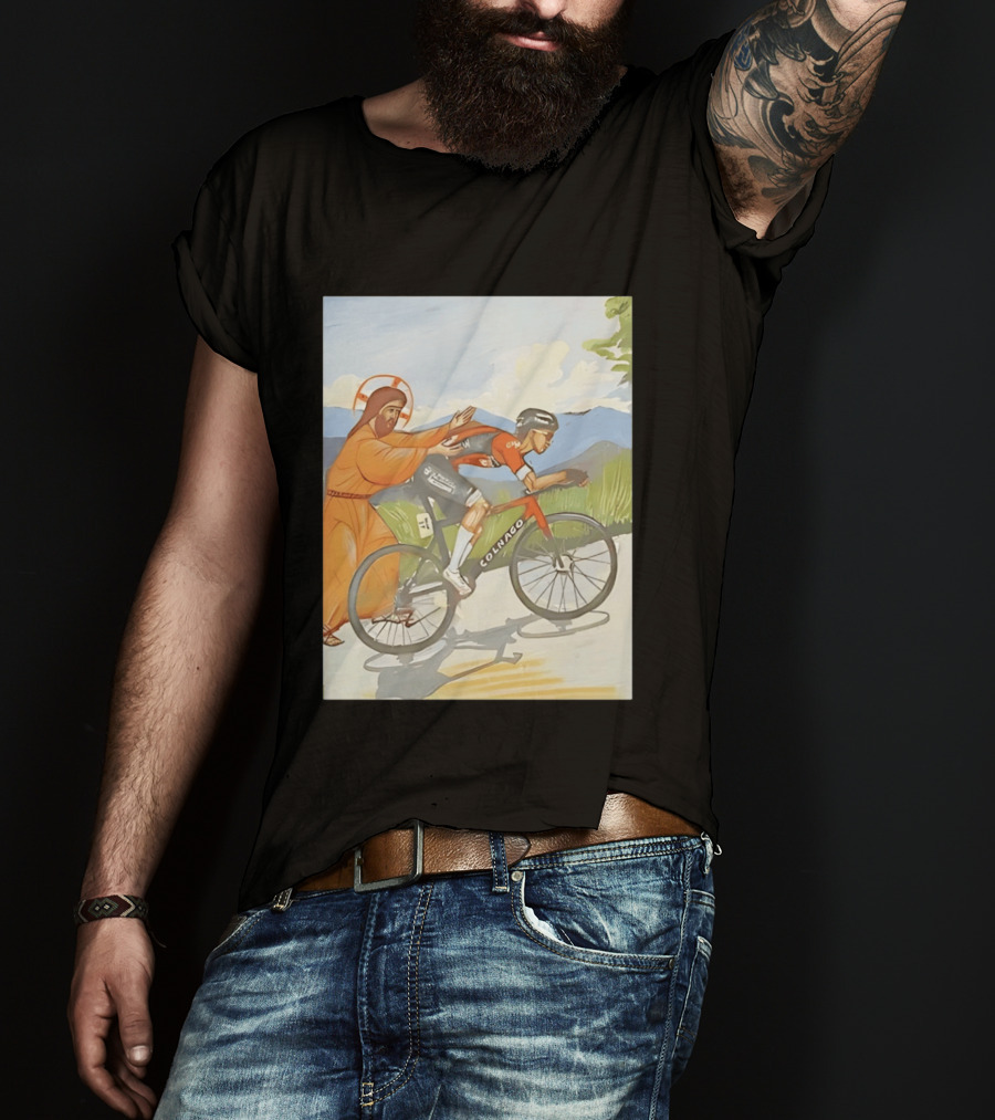 Jesus Gives Tadej Pogačar A Push Colnago Cycling T-Shirt