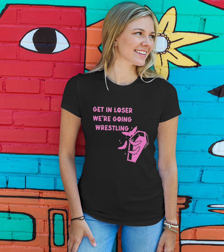 Get In Loser We're Going Wrestling Coffin With Bats And Stars T-Shirt
