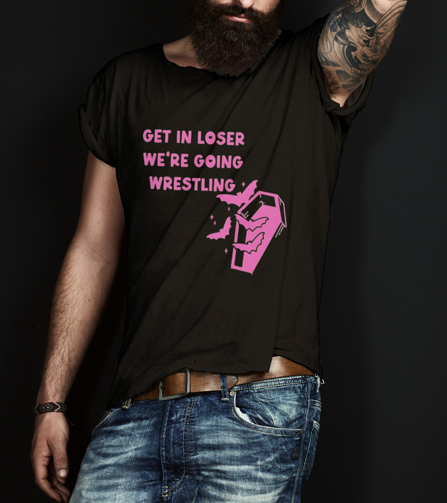 Get In Loser We're Going Wrestling Coffin With Bats And Stars T-Shirt