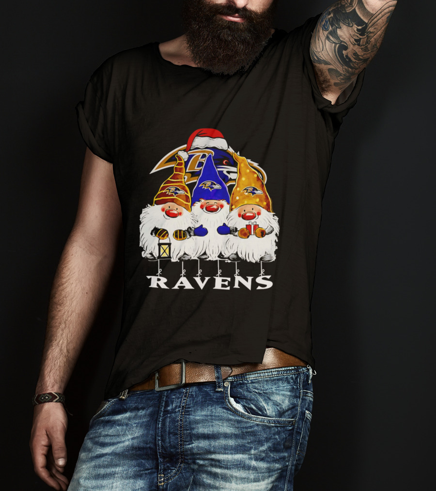 Gnomes Baltimore Ravens Christmas T-Shirt