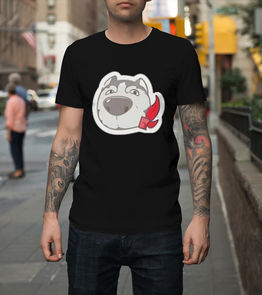 Husky Dog With Red Bandana Puppy Cute Cartoon Face T-Shirt
