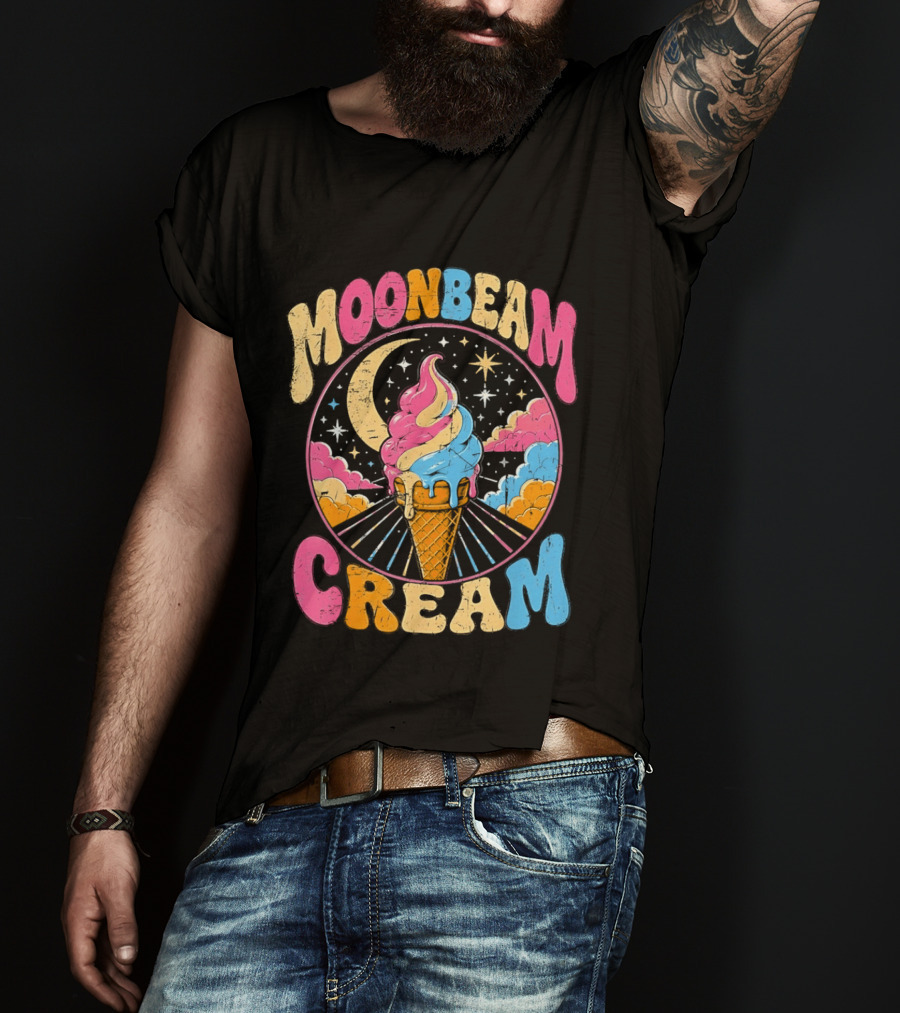 Moonbeam Cream Ice Cream Cone Crescent Moon And Stars T-Shirt