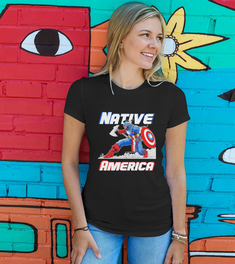 Native America Captain America Axe And Shield Hero T-Shirt