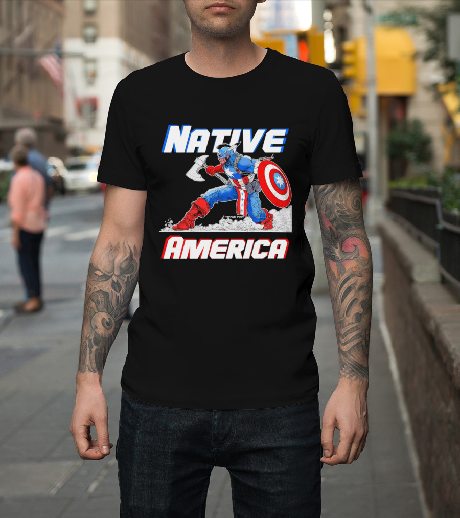 Native America Captain America Axe And Shield Hero T-Shirt