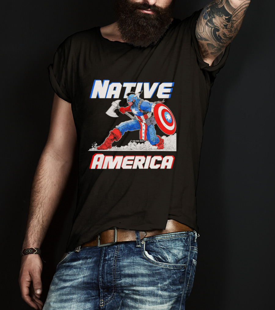 Native America Captain America Axe And Shield Hero T-Shirt