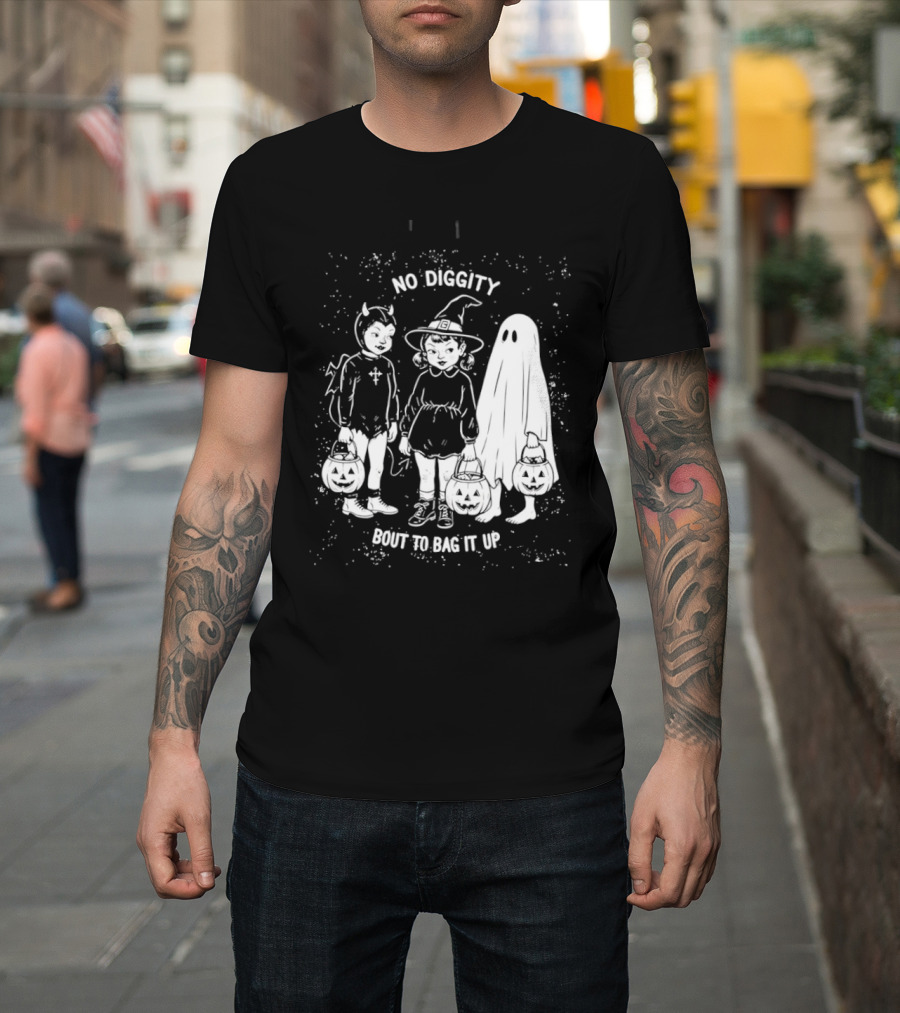 No Diggity Bout To Bag It Up Halloween Ghost Witch Devil Kids Spooky Season T-Shirt