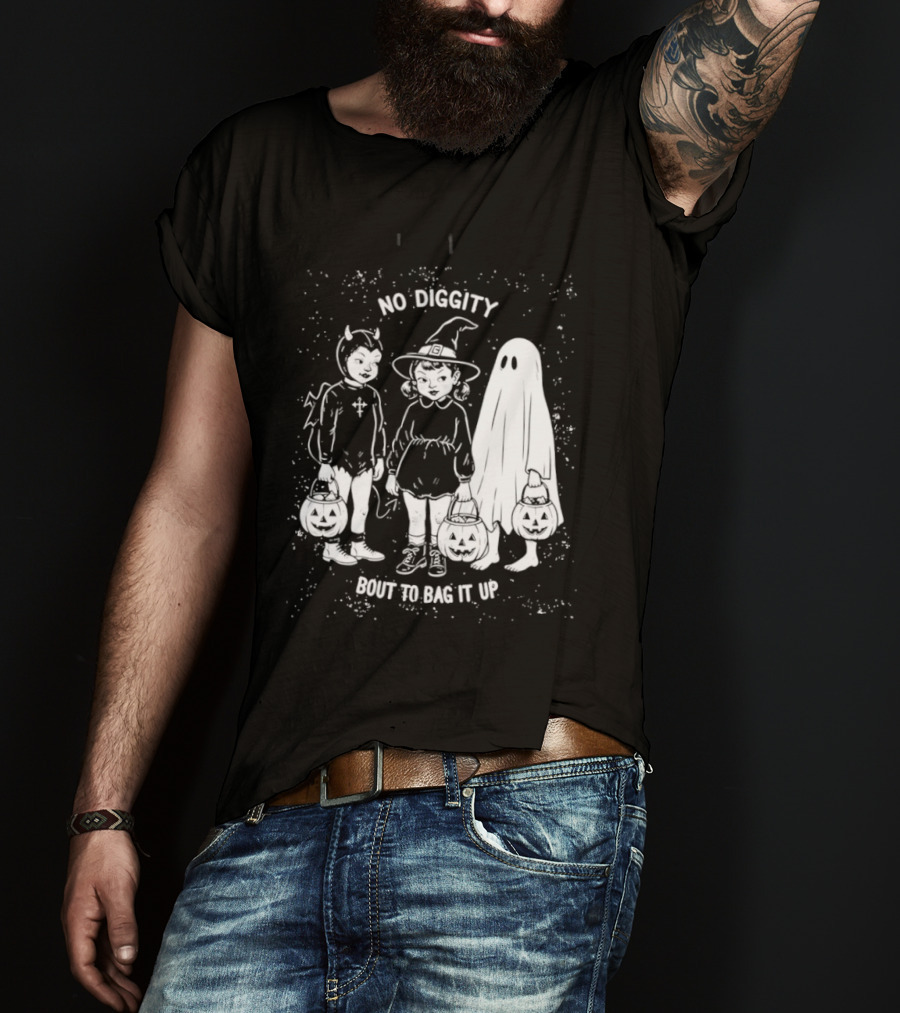 No Diggity Bout To Bag It Up Halloween Ghost Witch Devil Kids Spooky Season T-Shirt